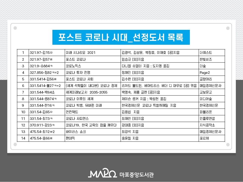 포스트 코로나 시대 선정도서 목록