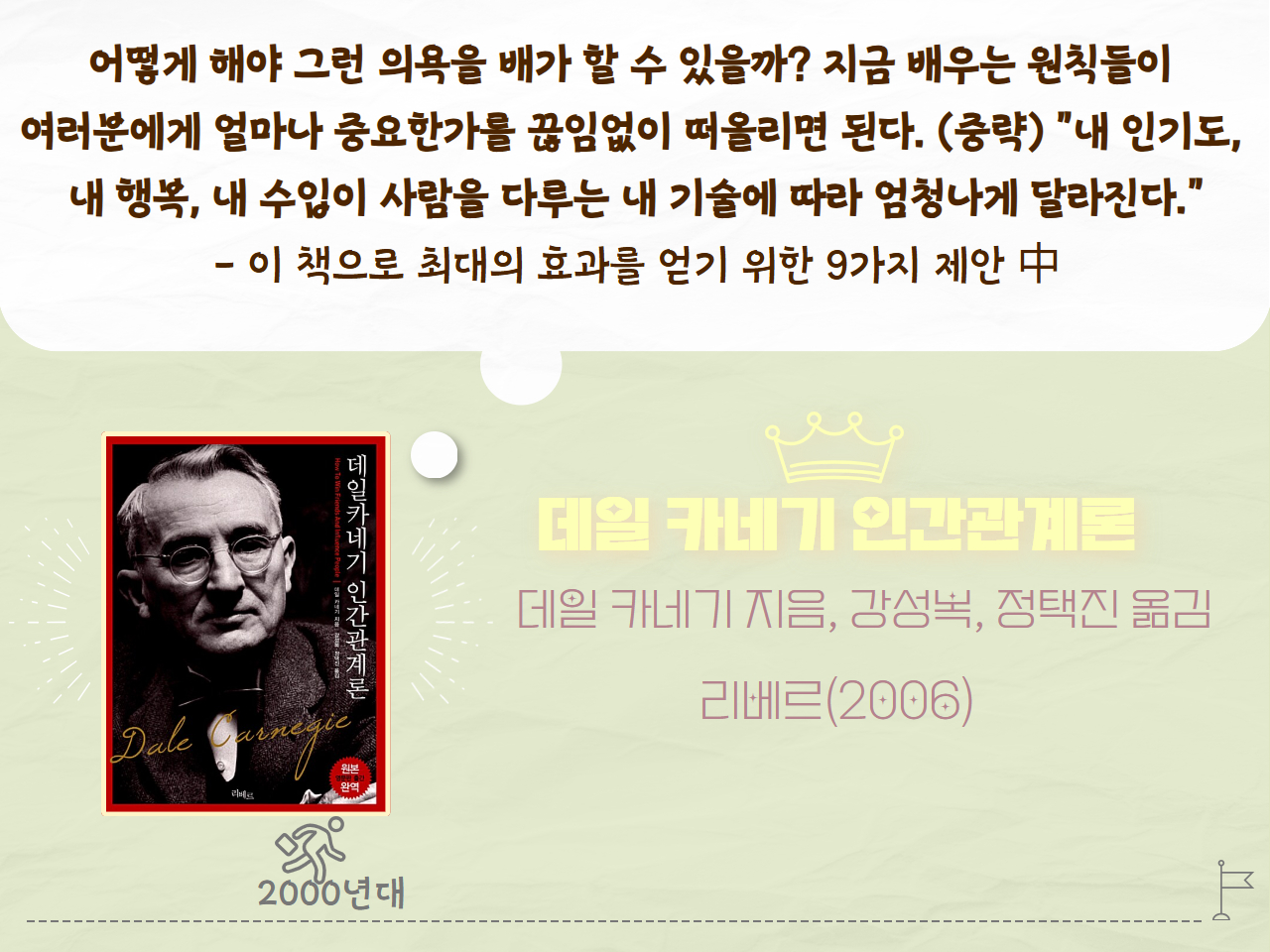 어떻게 해야 그런 의욕을 배가 할 수 있을까? 지금 배우는 원칙들이 여러분에게 얼마나 중요한가를 끊임없이 떨리면 된다. (중략) "내 인기도, 내 행복, 내 수입이 사람을 다루는 내 기술에 따라 엄청나게 달라진다." - 이 책으로 최대의 효과를 얻기 위한 9가지 제안 中
데일 카네기 인간 관계론
데일 카네기 지음, 강성복, 정택진 옮김
리베르(2006년)