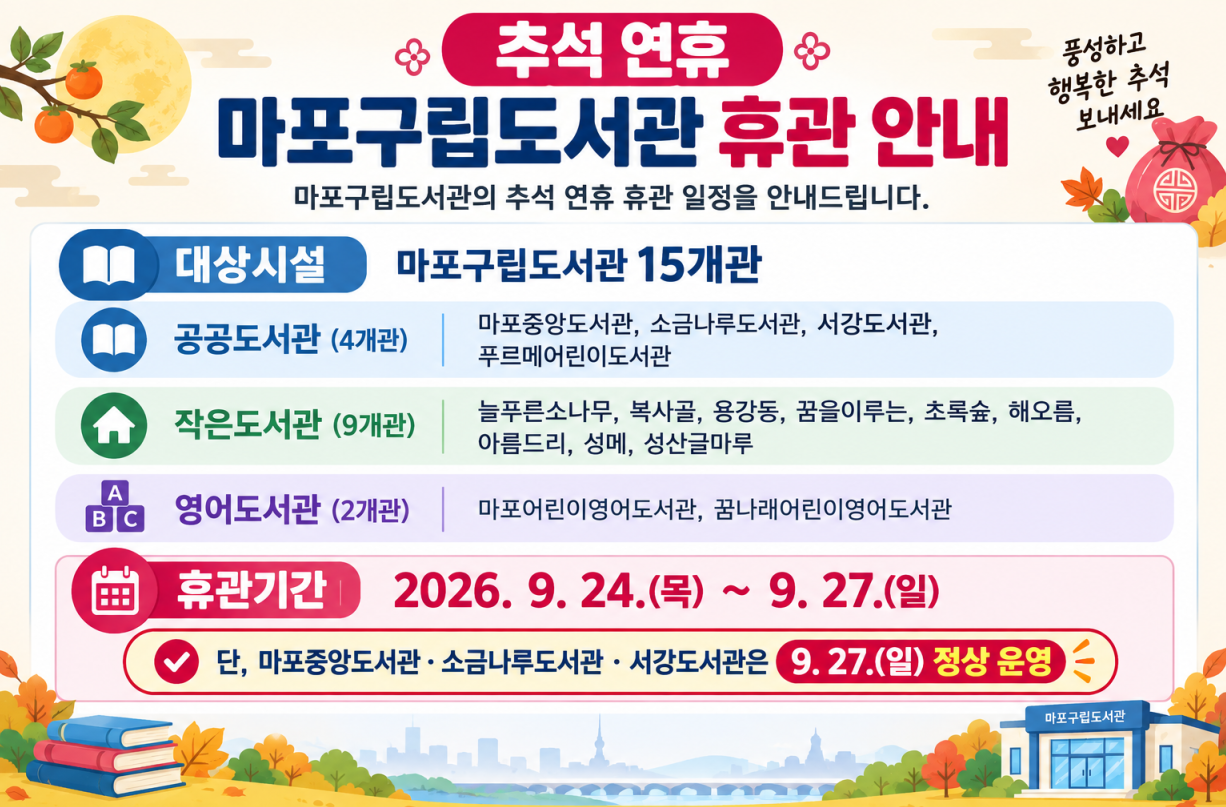 마포구립도서관 휴관 안내